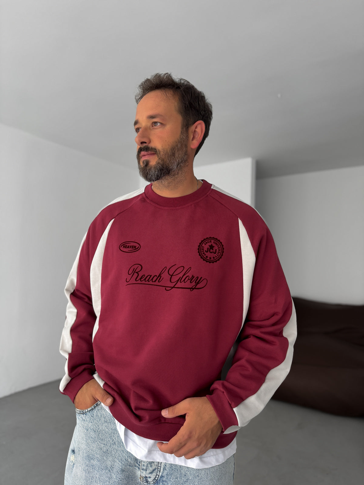 luxury Mehroon whit side penal oversize sweatshirt
