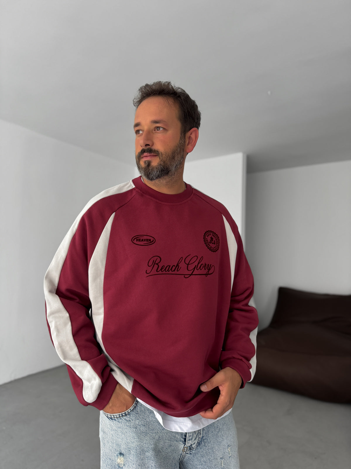 luxury Mehroon whit side penal oversize sweatshirt