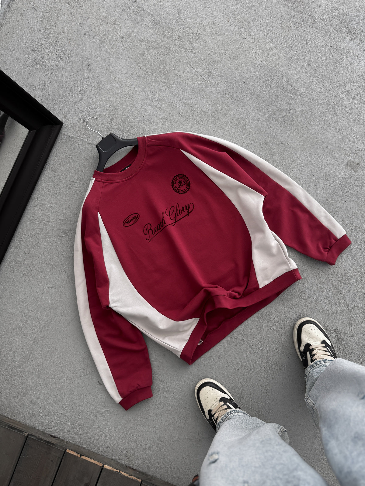 luxury Mehroon whit side penal oversize sweatshirt