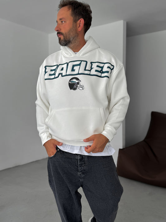 White hoodie whit embordered  front