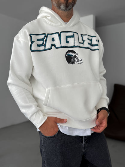White hoodie whit embordered  front