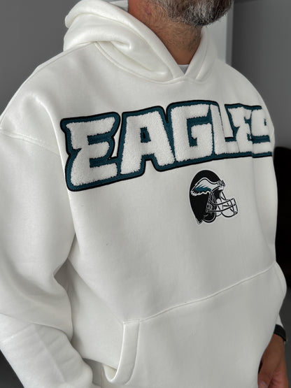White hoodie whit embordered  front