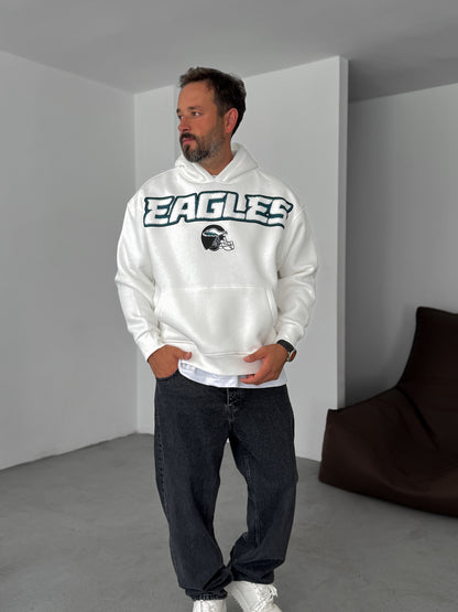 White hoodie whit embordered  front